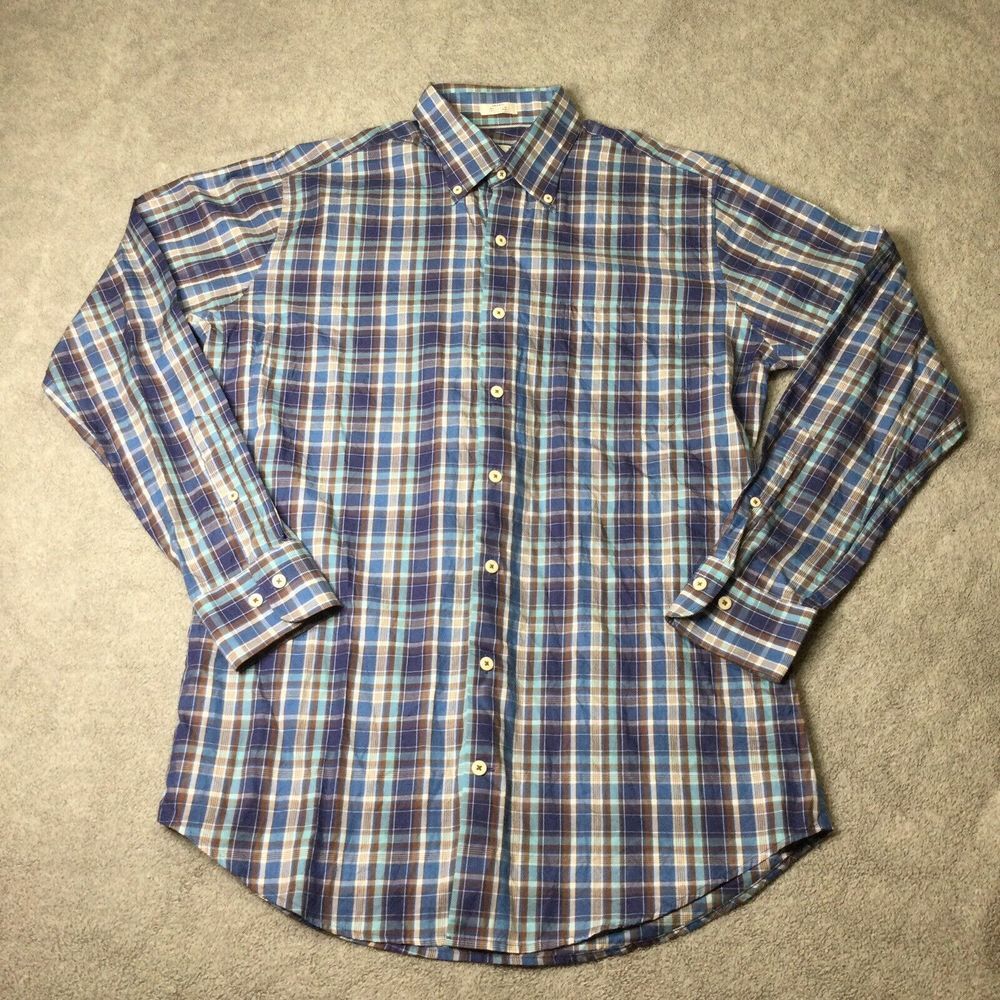 Peter Millar‎ Mens M Check Button Down Long Sleeve Shirt 100% cotton